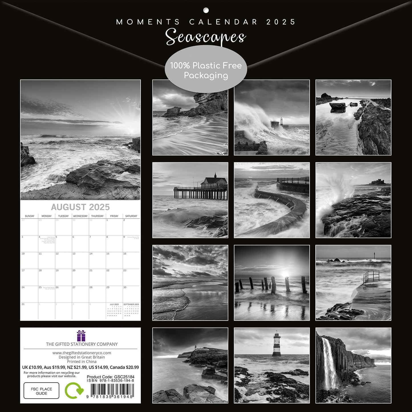 Seascapes - 2025 Square Wall Calendar 16 Months Premium Planner Christmas Gift V474-690028