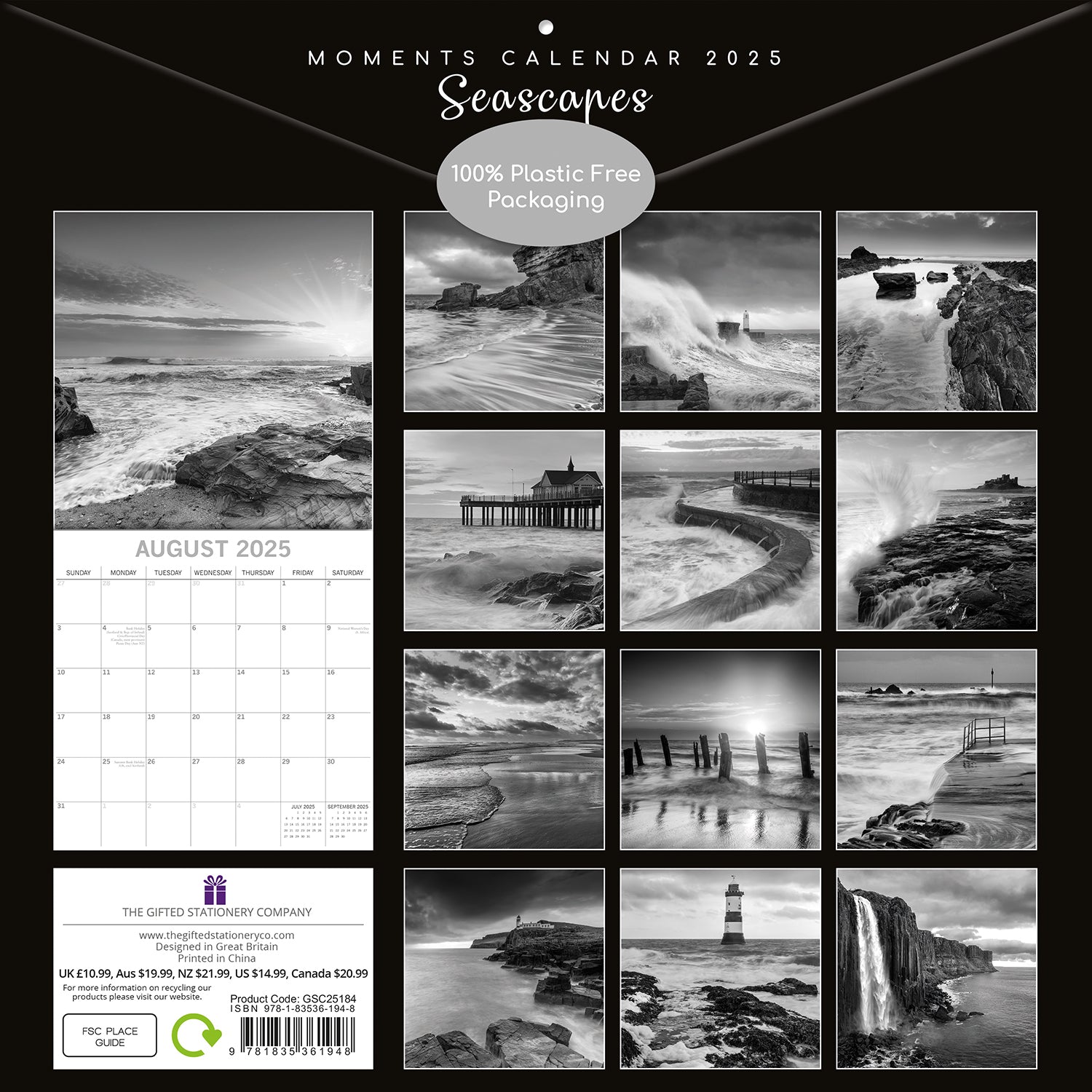 Seascapes - 2025 Square Wall Calendar 16 Months Premium Planner Christmas Gift V474-690028