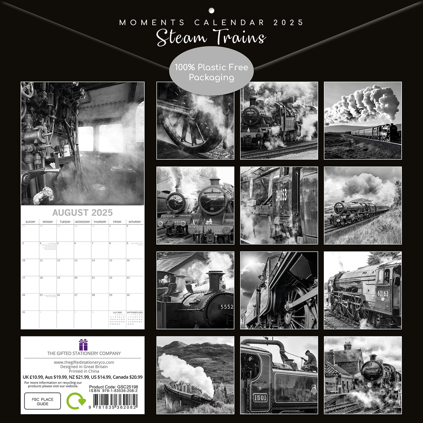 Steam Trains 2025 Square Wall Calendar 16 Months Premium Planner Christmas Gift V474-690029