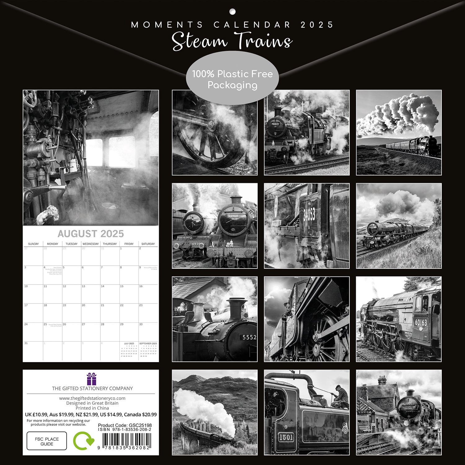 Steam Trains 2025 Square Wall Calendar 16 Months Premium Planner Christmas Gift V474-690029