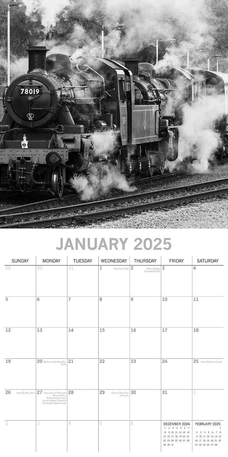 Steam Trains 2025 Square Wall Calendar 16 Months Premium Planner Christmas Gift V474-690029