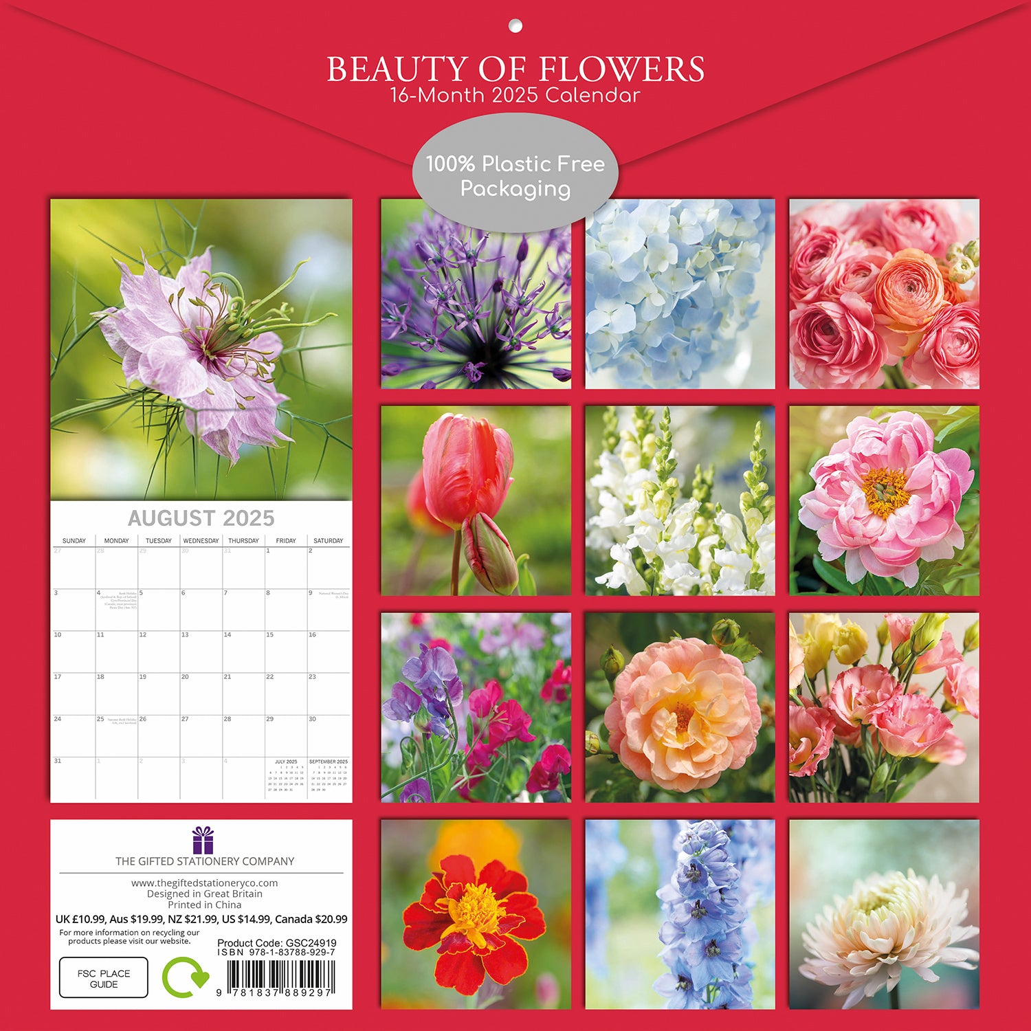 Beauty of Flowers 2025 Square Wall Calendar Floral 16-Month Premium Planner Gift V474-690101