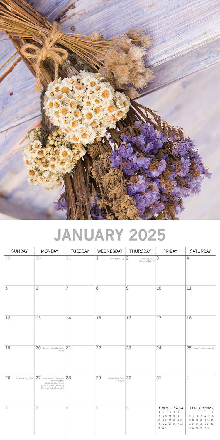 Dried Flowers - 2025 Square Wall Calendar Floral 16 Months Premium Planner Gift V474-690105