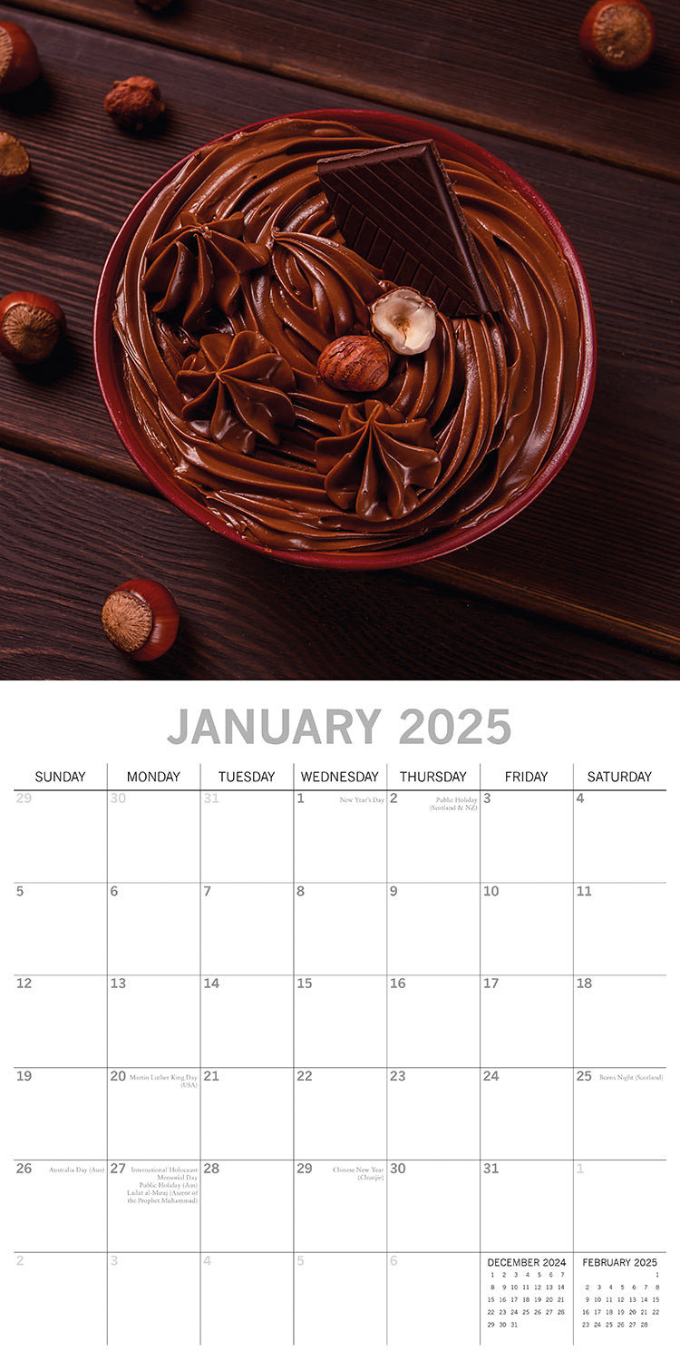Chocolate 2025 Square Wall Calendar Food 16-Month Christmas Premium Planner Gift V474-690150