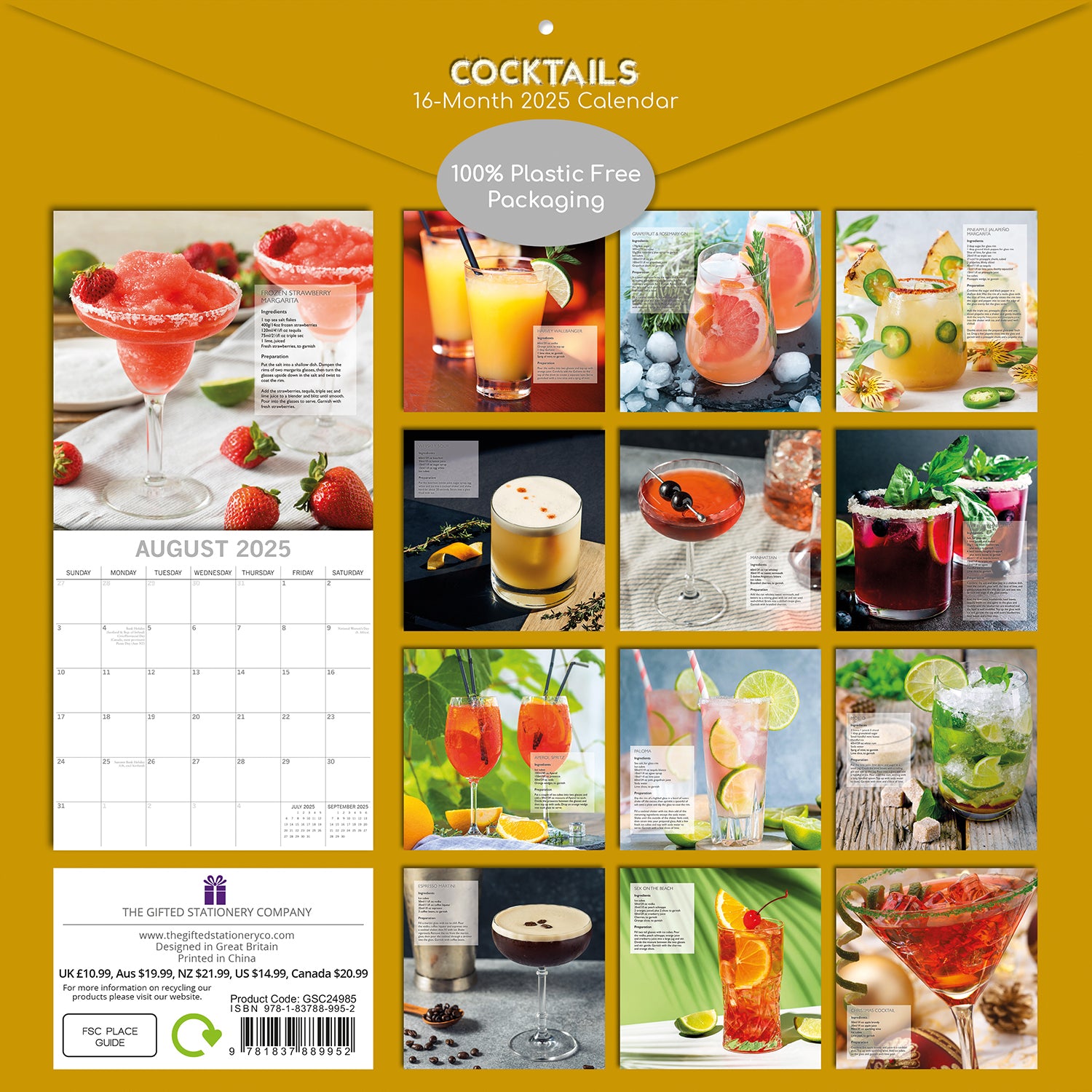 Cocktails 2025 Square Wall Calendar Food 16-Month Christmas Premium Planner Gift V474-690151