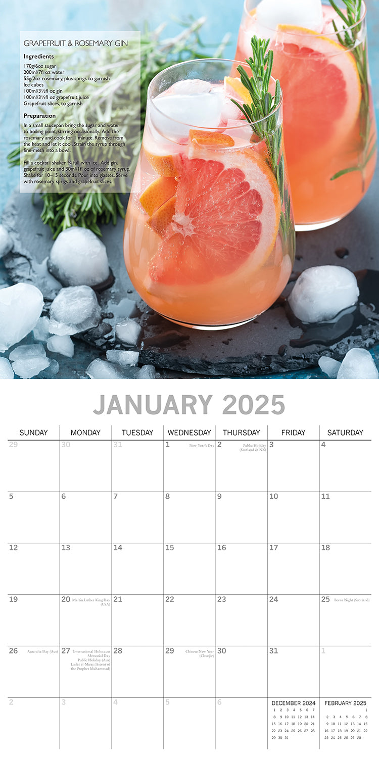 Cocktails 2025 Square Wall Calendar Food 16-Month Christmas Premium Planner Gift V474-690151