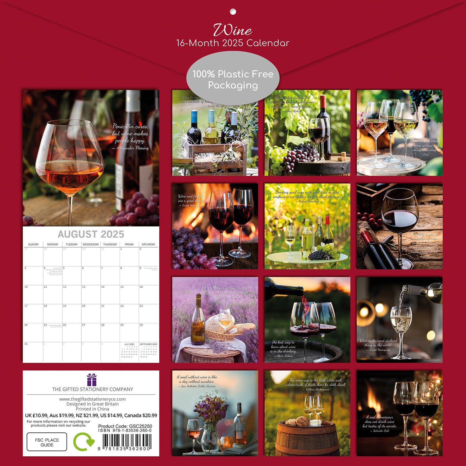 Wine 2025 Square Wall Calendar Food 16 Month Premium Planner Xmas New Year Gift V474-690157