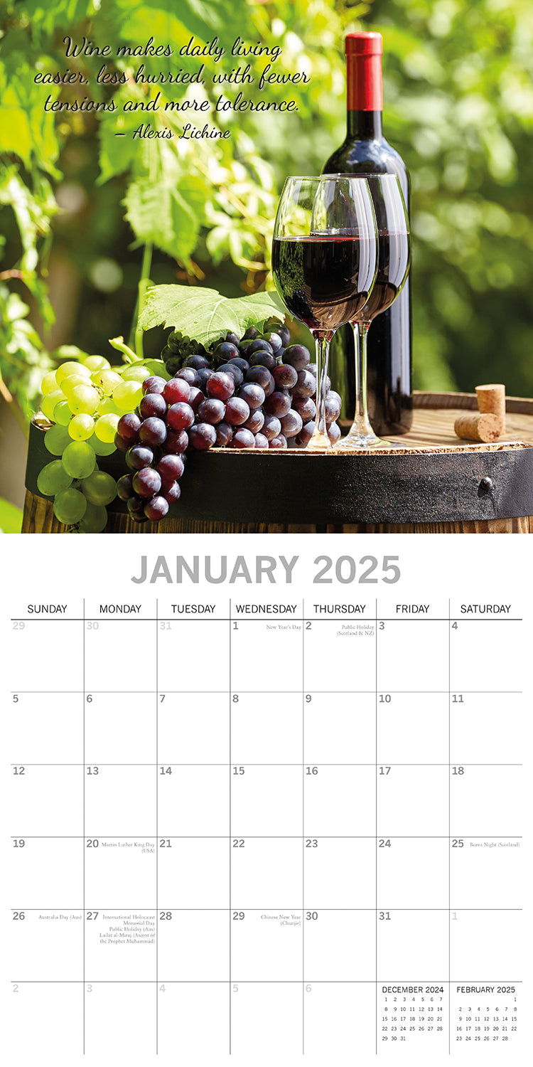 Wine 2025 Square Wall Calendar Food 16 Month Premium Planner Xmas New Year Gift V474-690157
