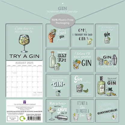 Gin - 2025 Square Wall Calendar 16-Month Premium Planner Christmas New Year Gift V474-690267