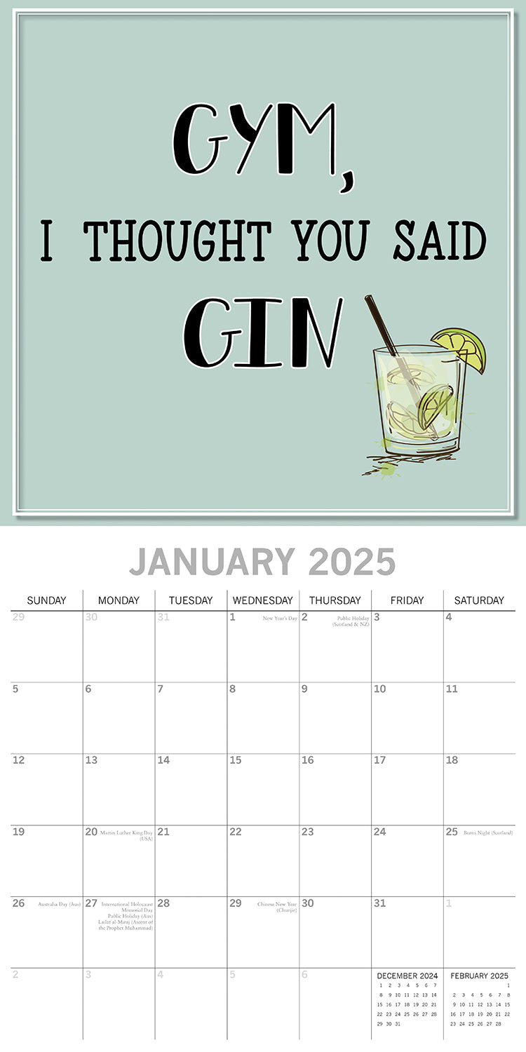 Gin - 2025 Square Wall Calendar 16-Month Premium Planner Christmas New Year Gift V474-690267