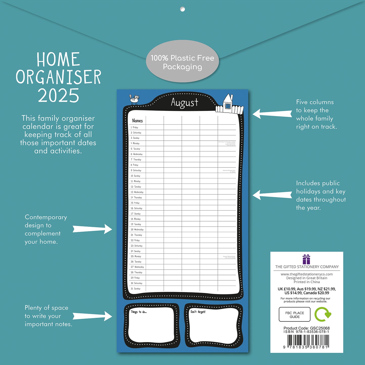 Home Organiser 2025 Square Wall Calendar 16 Months Premium New Year Planner Gift V474-690341