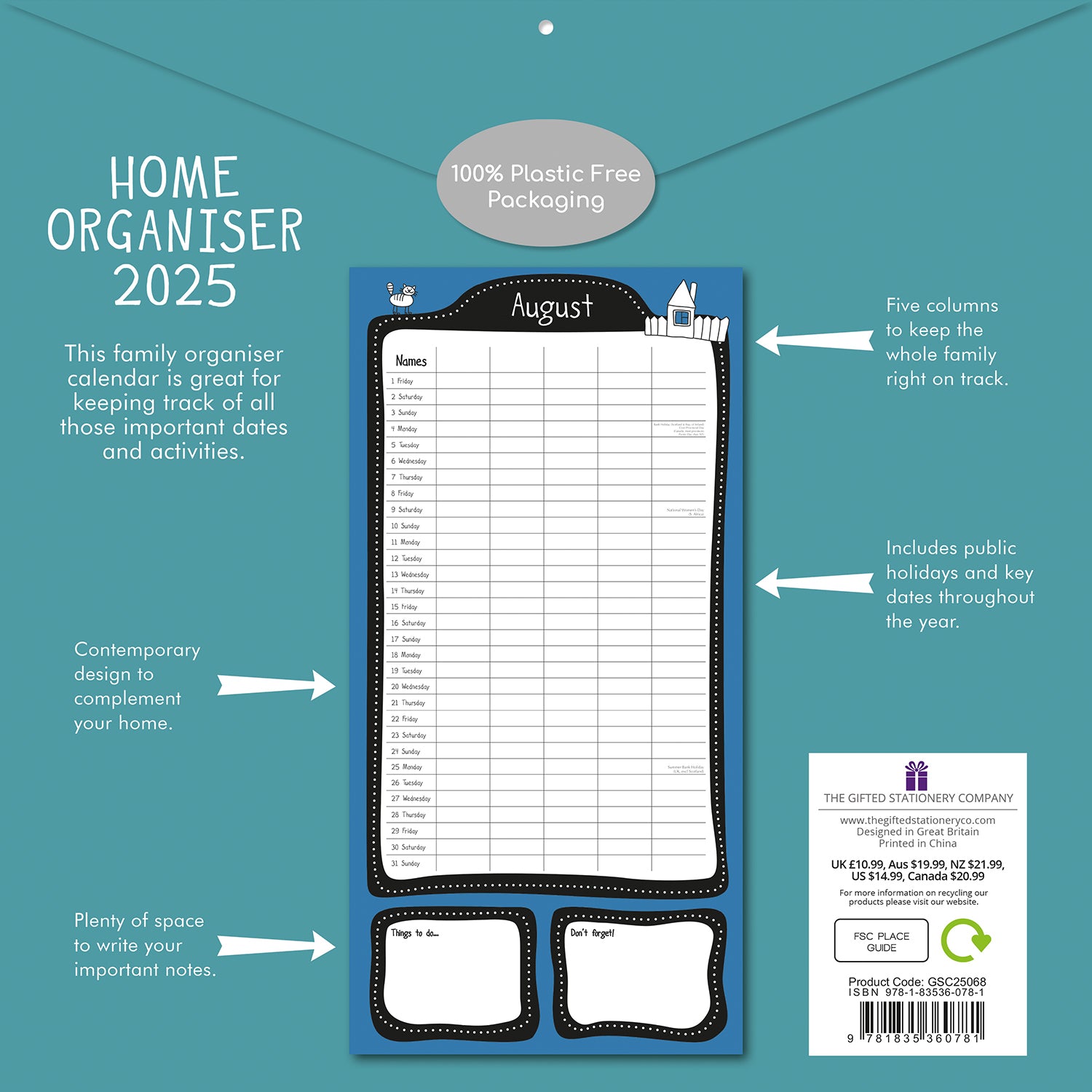 Home Organiser 2025 Square Wall Calendar 16 Months Premium New Year Planner Gift V474-690341