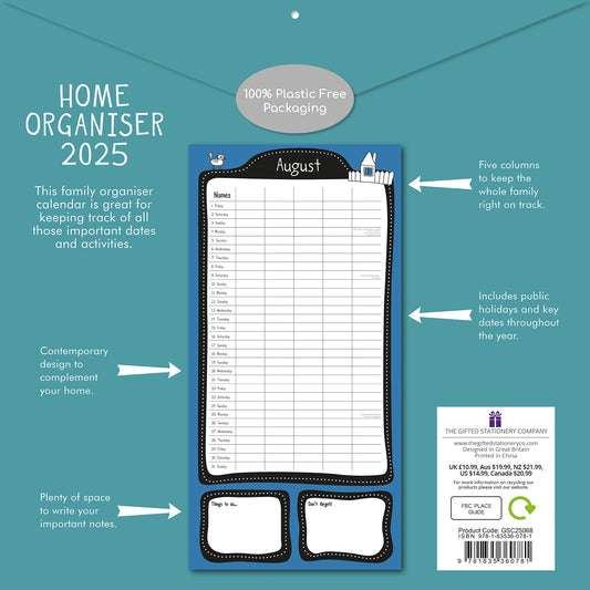 Home Organiser 2025 Square Wall Calendar 16 Months Premium New Year Planner Gift V474-690341