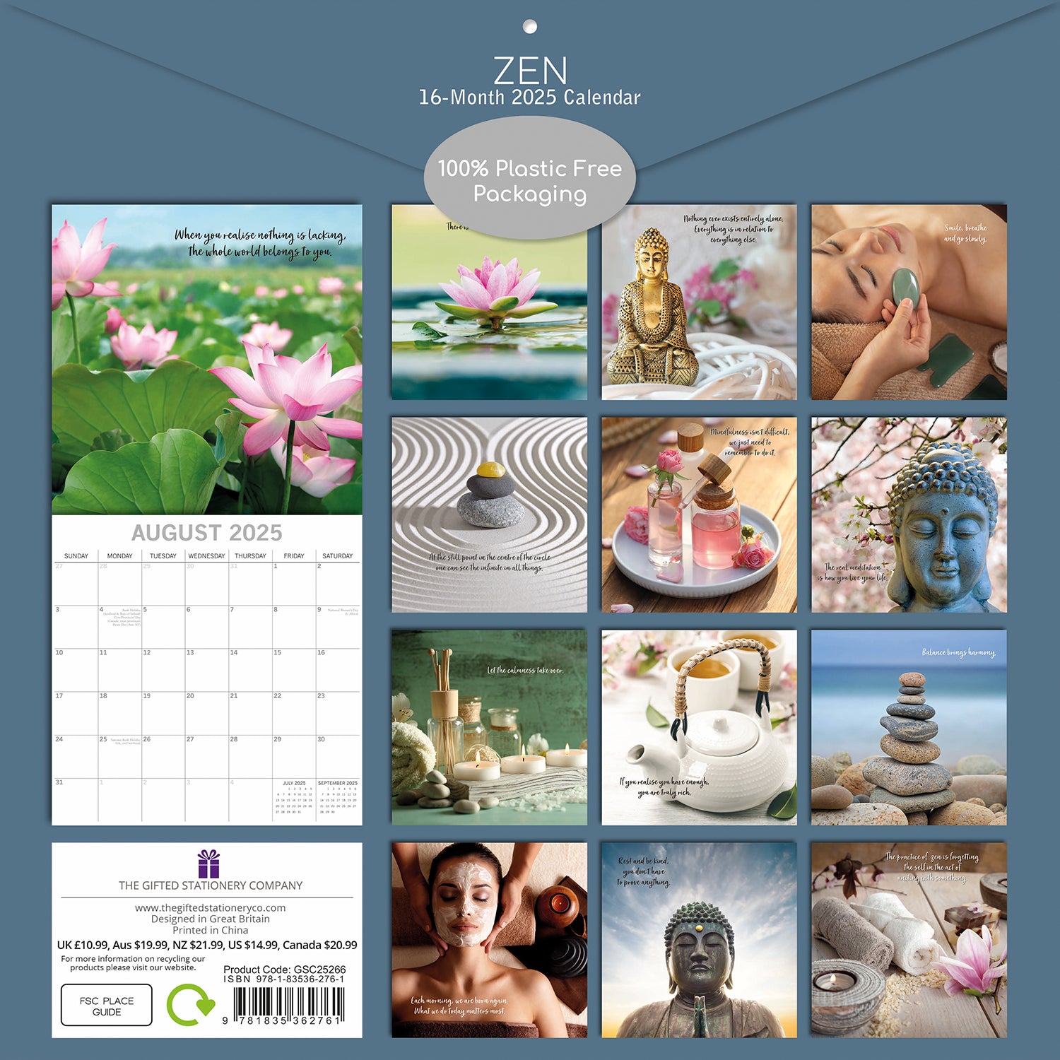 Zen - 2025 Square Wall Calendar 16-Month Christmas New Year Premium Planner Gift V474-690635
