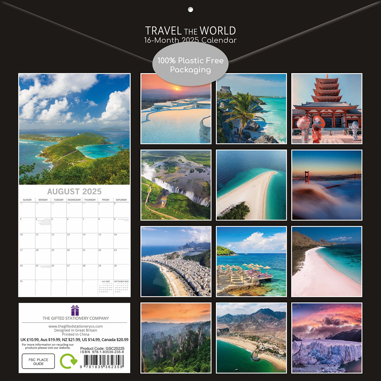 Travel the World 2025 Square Wall Calendar 16 Months New Year Xmas Planner Gift V474-690677