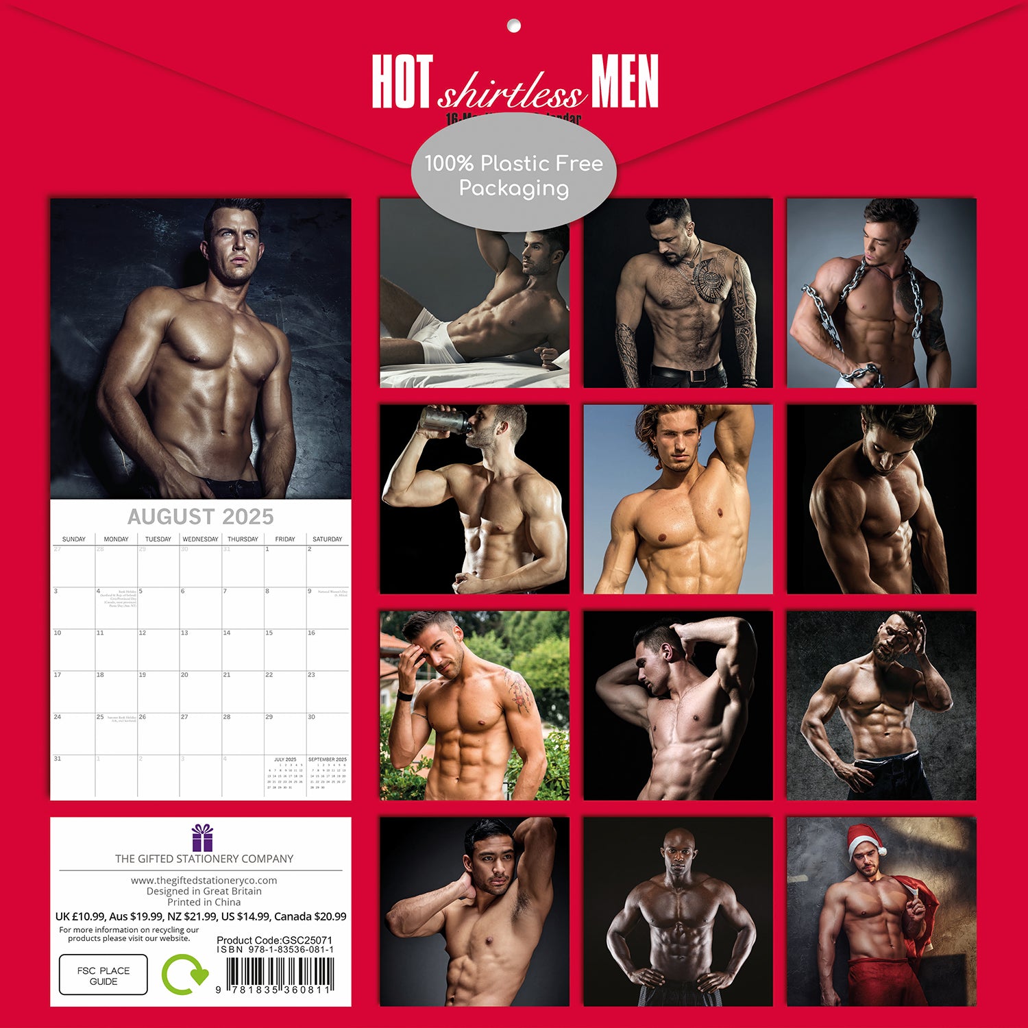 Hot Shirtless Men 2025 Square Wall Calendar 16 Months Xmas New Year Planner Gift V474-690822