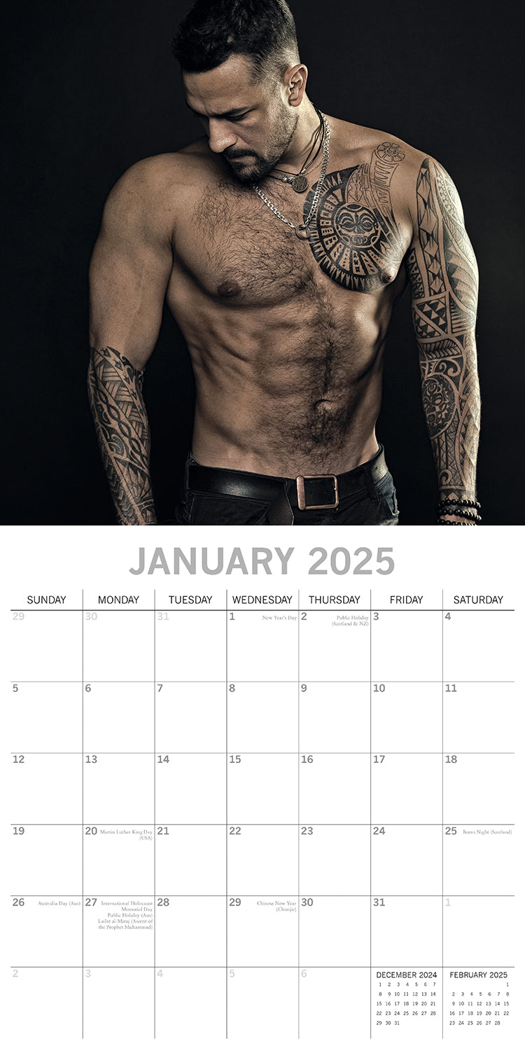 Hot Shirtless Men 2025 Square Wall Calendar 16 Months Xmas New Year Planner Gift V474-690822