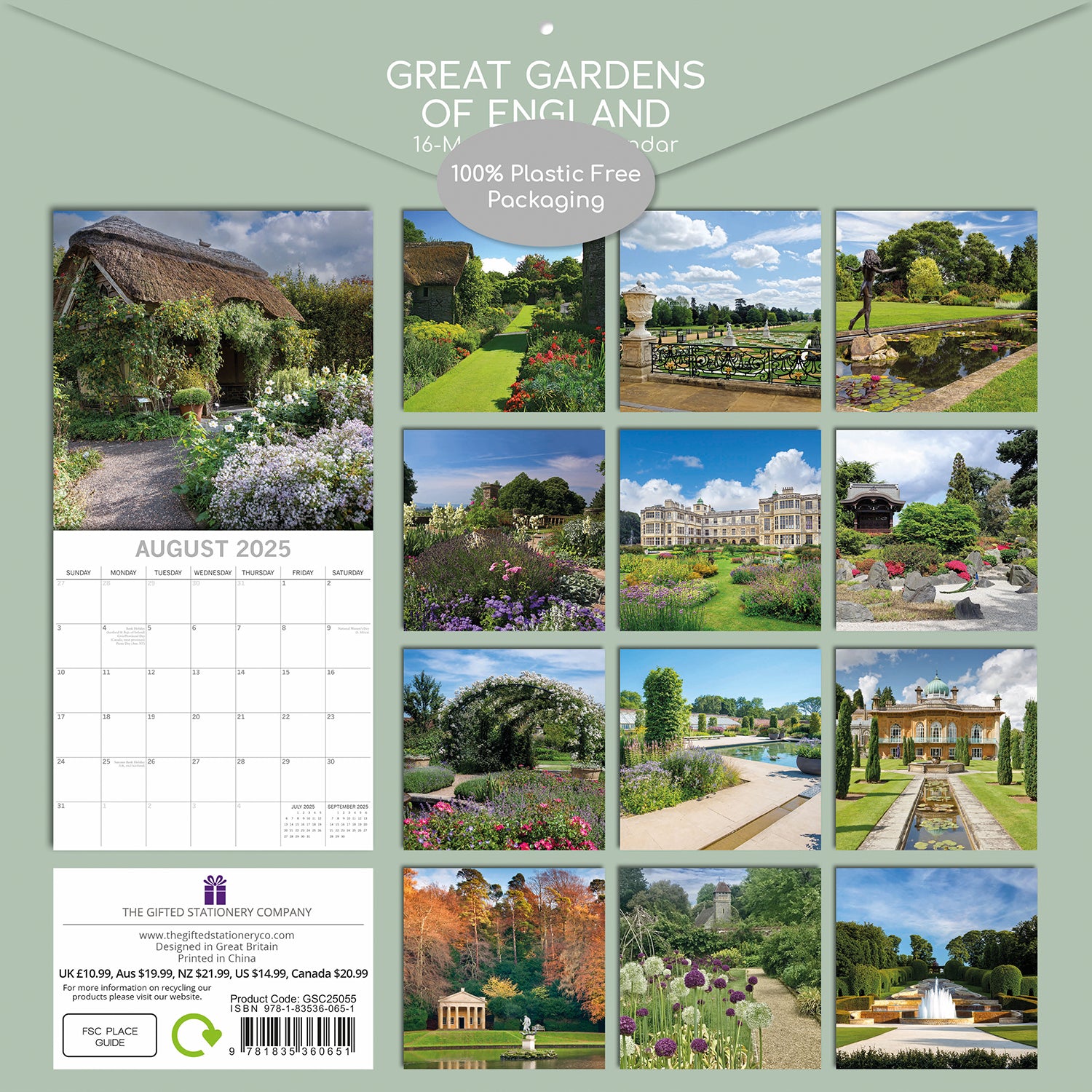 Great Gardens of England 2025 Square Wall Calendar 16Month New Year Planner Gift V474-690824