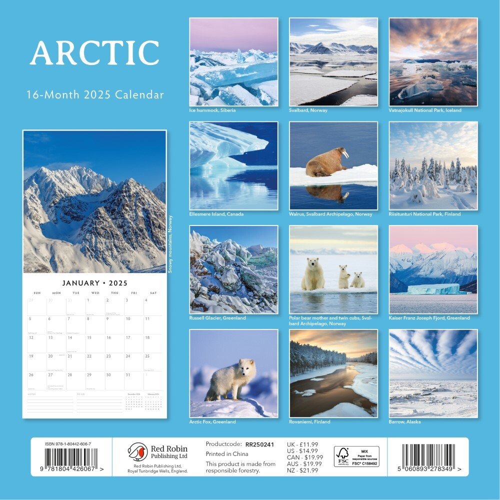 Arctic - 2025 Square Wall Calendar Nature 16 Month Premium Planner New Year Gift V474-695169