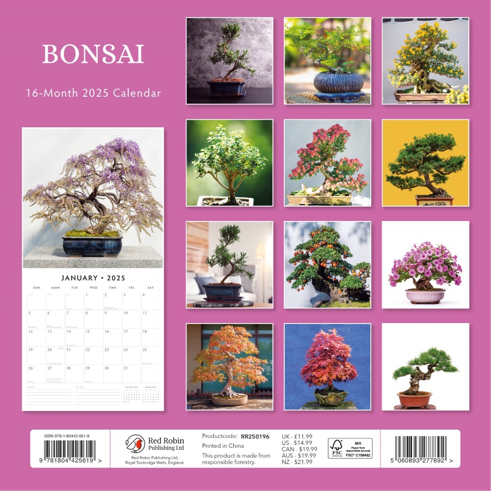Bonsai - 2025 Square Wall Calendar Floral16 Month Premium Planner New Year Gift V474-695170