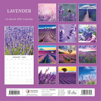 Lavender - 2025 Square Wall Calendar Floral 16 Months Premium New Year Planner V474-695203
