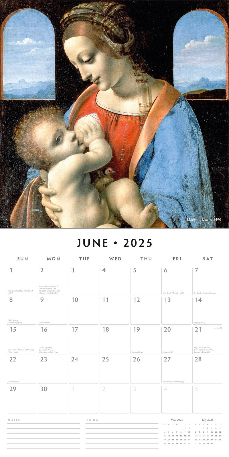 Da Vinci - 2025 Square Wall Calendar Fine Art 16 Months Premium New Year Planner V474-695230