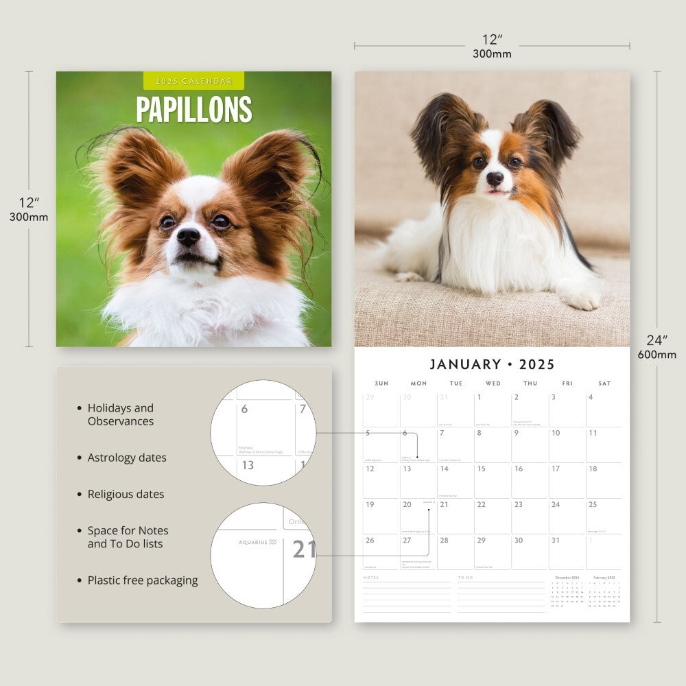 Papillions - 2025 Square Wall Calendar Animals 16 Months Premium Planner Gift V474-695237
