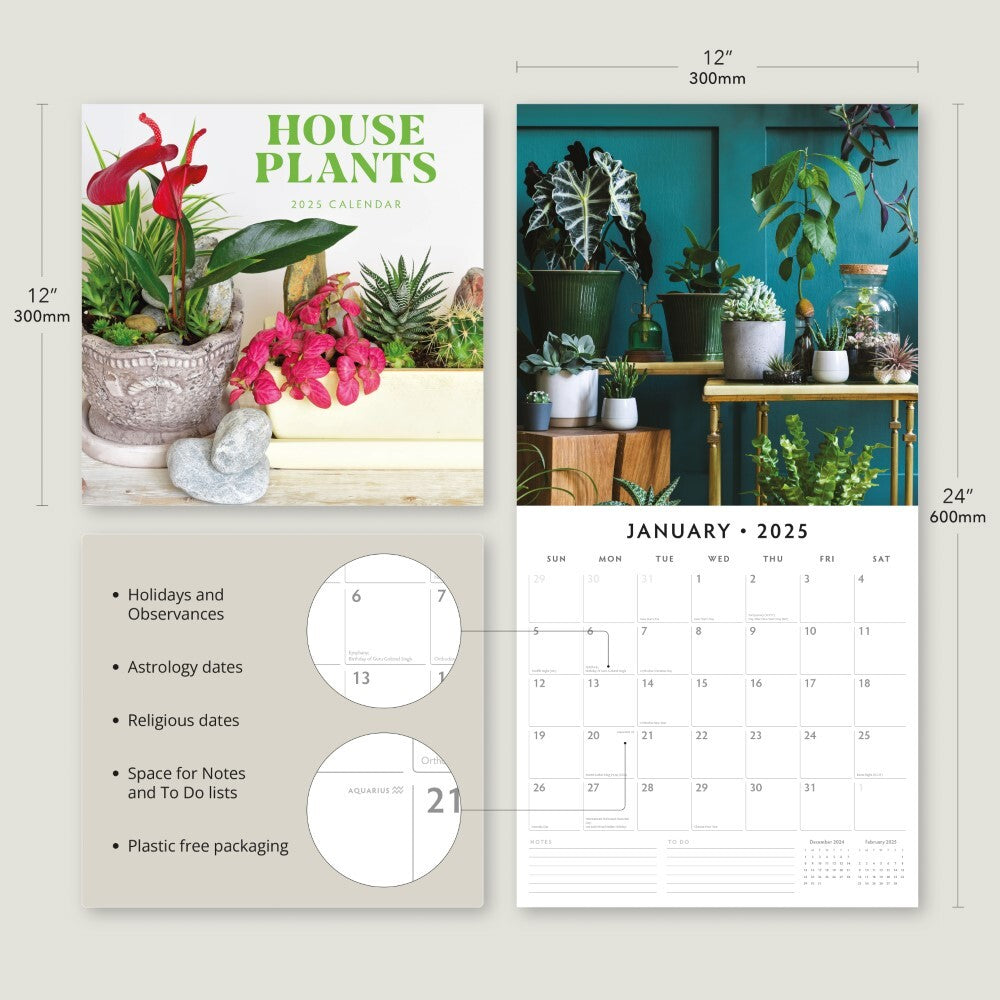 House Plants - 2025 Square Wall Calendar Floral16 Months Premium Planner Gift V474-695243