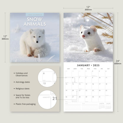 Snow Animals - 2025 Square Wall Calendar Animals 16 Months Premium Planner Gift V474-695264