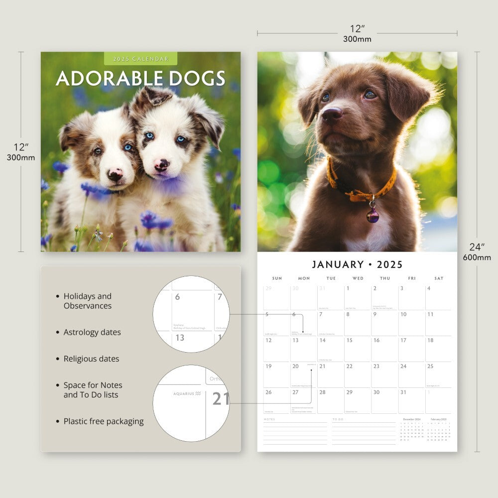 Adorable Dogs - 2025 Square Wall Calendar Animals 16 Months Premium Planner Gift V474-695282