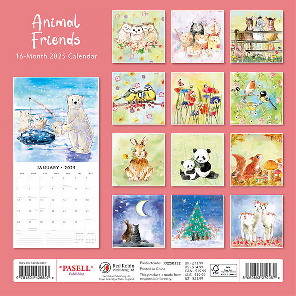 Animal Friends 2025 Square Wall Calendar Animals 16 Months Premium Planner Gift V474-695298