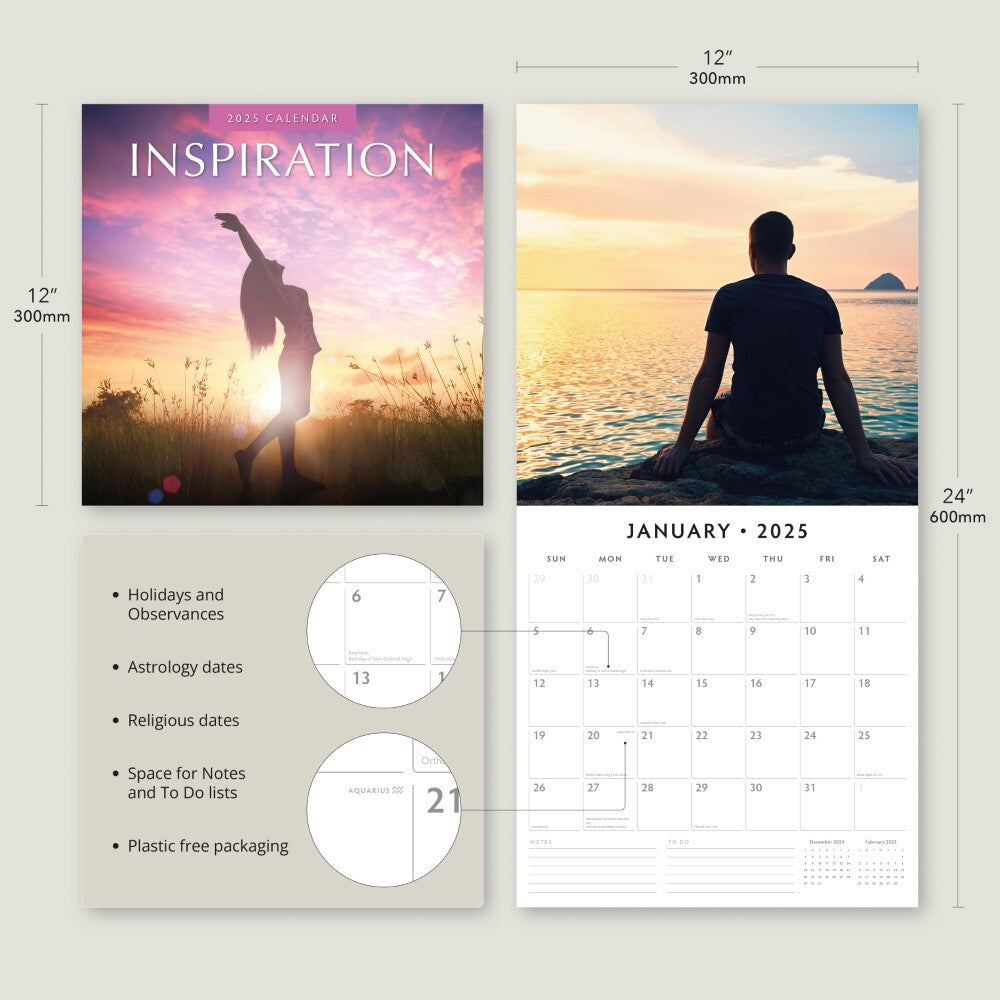 Inspiration 2025 Square Wall Calendar Mindfulness 16 Months Premium Planner Gift V474-695310