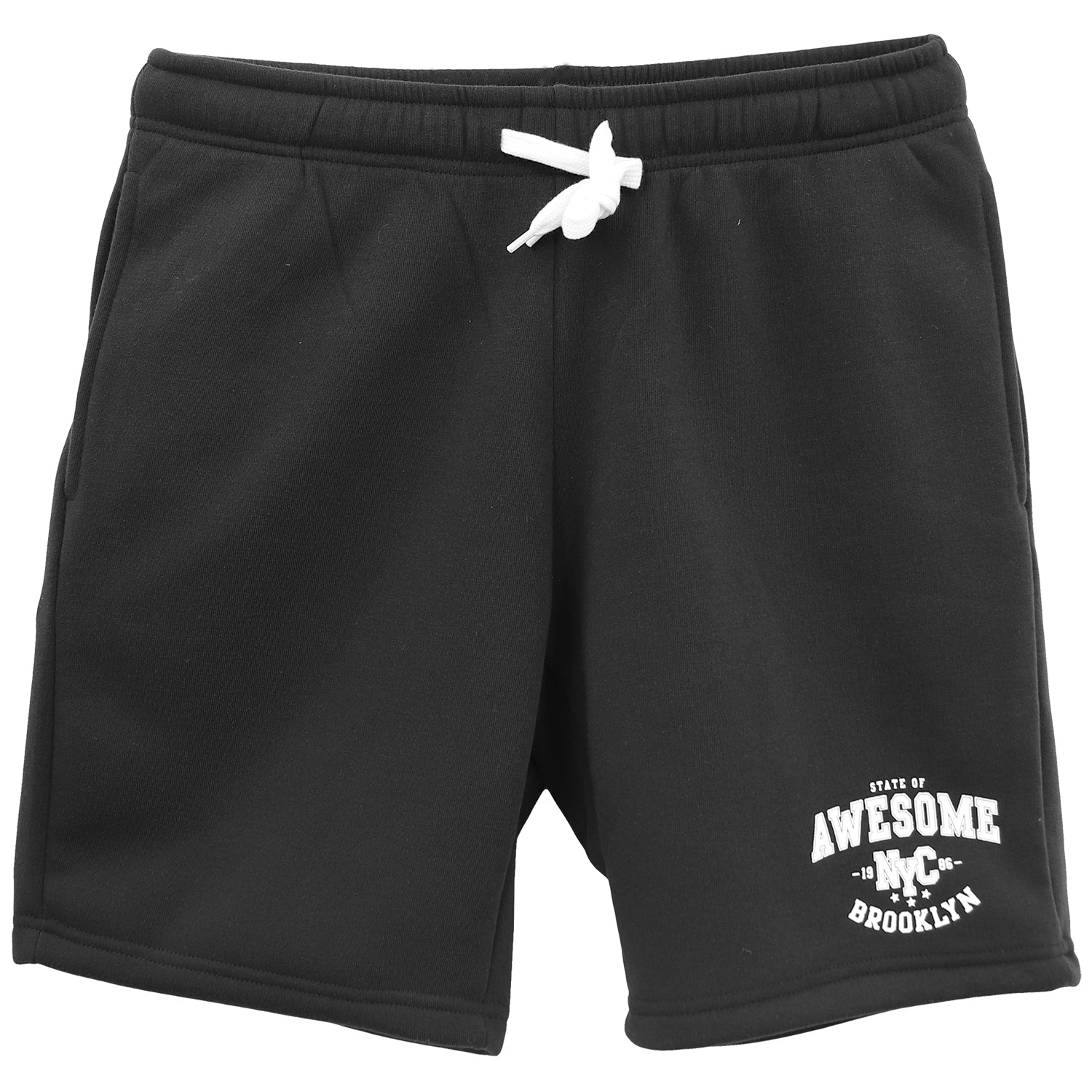 Men's Fleece Shorts Casual Sports Sweat Pants w Elastic Waist Drawstring Pockets, Black, S