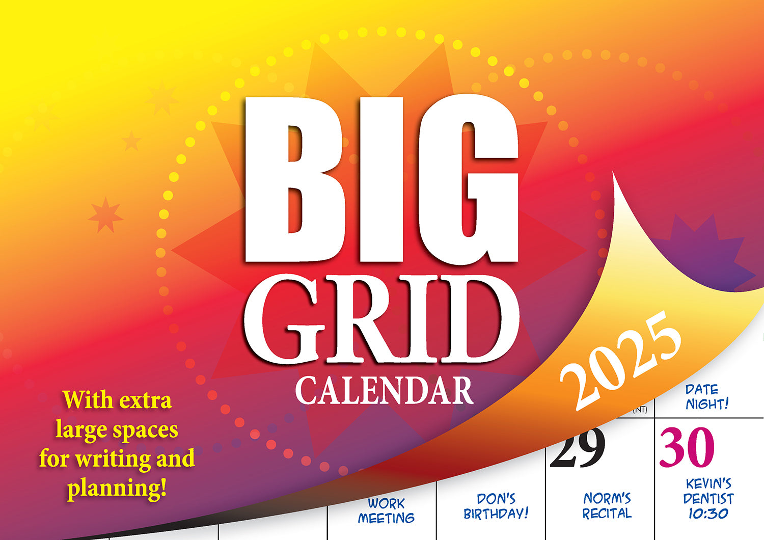 Big Grid - 2025 Rectangle Wall Calendar 13 Months Large Date Boxes Easy Planning V474-700410