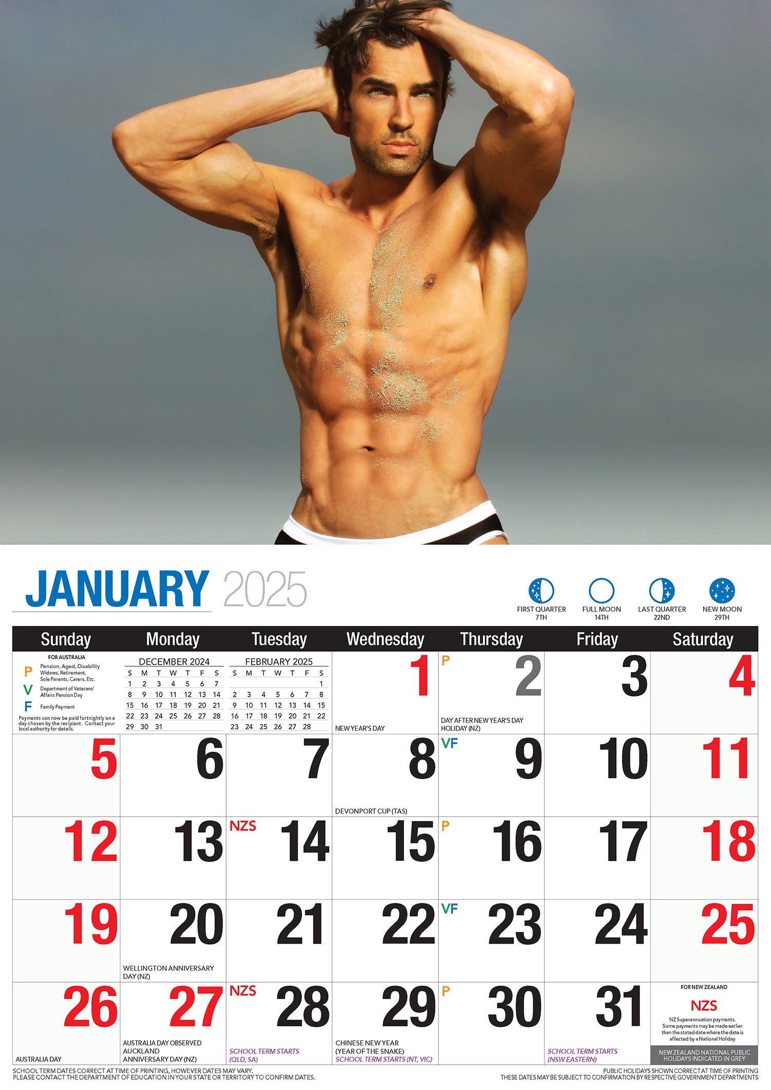 Hunks - 2025 Rectangle Wall Calendar 16 Months Planner Handsome Men Photos Gift V474-700412