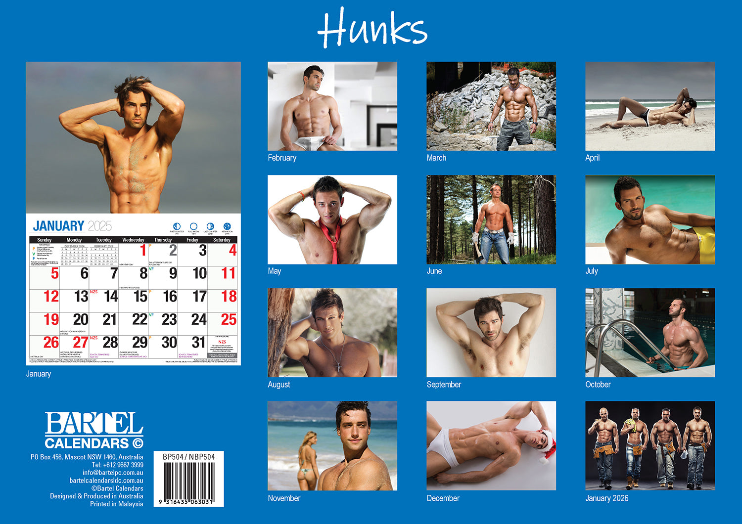 Hunks - 2025 Rectangle Wall Calendar 16 Months Planner Handsome Men Photos Gift V474-700412