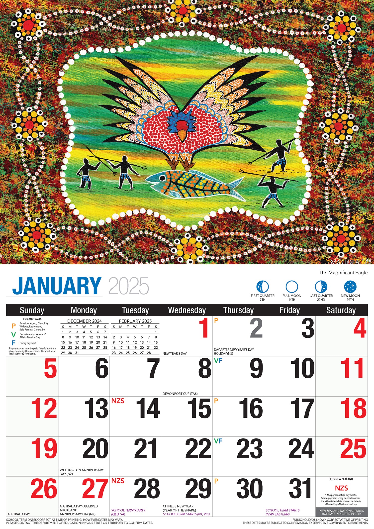 The Dreamtime - 2025 Rectangle Wall Calendar 16 Months Aboriginal Art New Year V474-700423