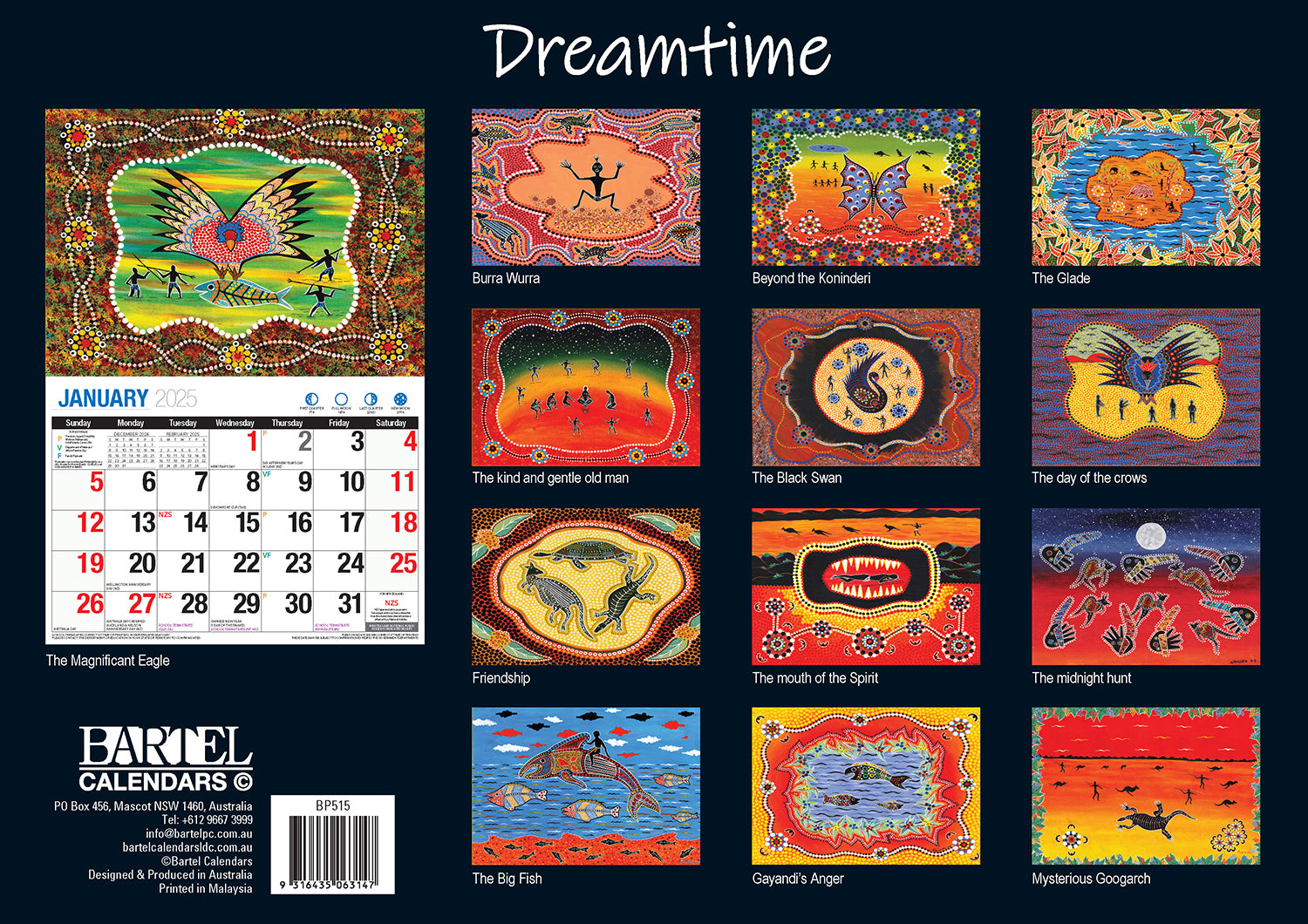The Dreamtime - 2025 Rectangle Wall Calendar 16 Months Aboriginal Art New Year V474-700423