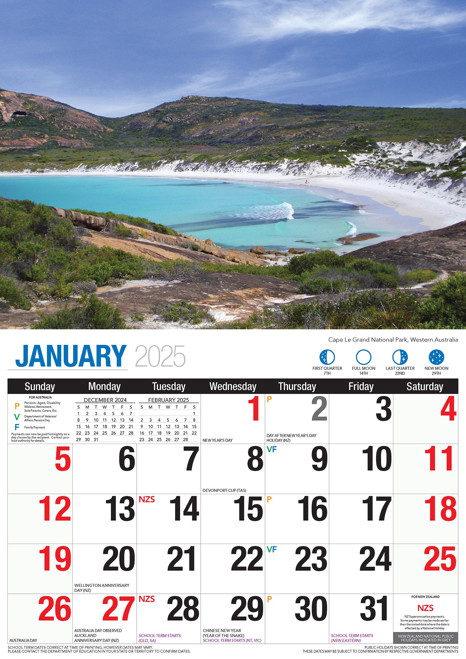 Beautiful Australia - 2025 Rectangle Wall Calendar 16 Months Scenic Landscapes V474-700426
