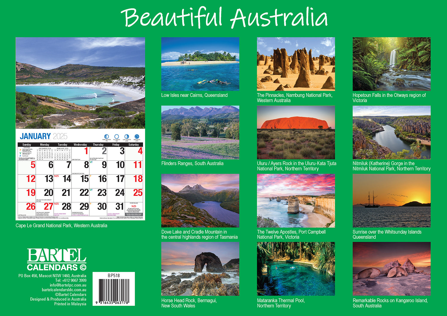 Beautiful Australia - 2025 Rectangle Wall Calendar 16 Months Scenic Landscapes V474-700426