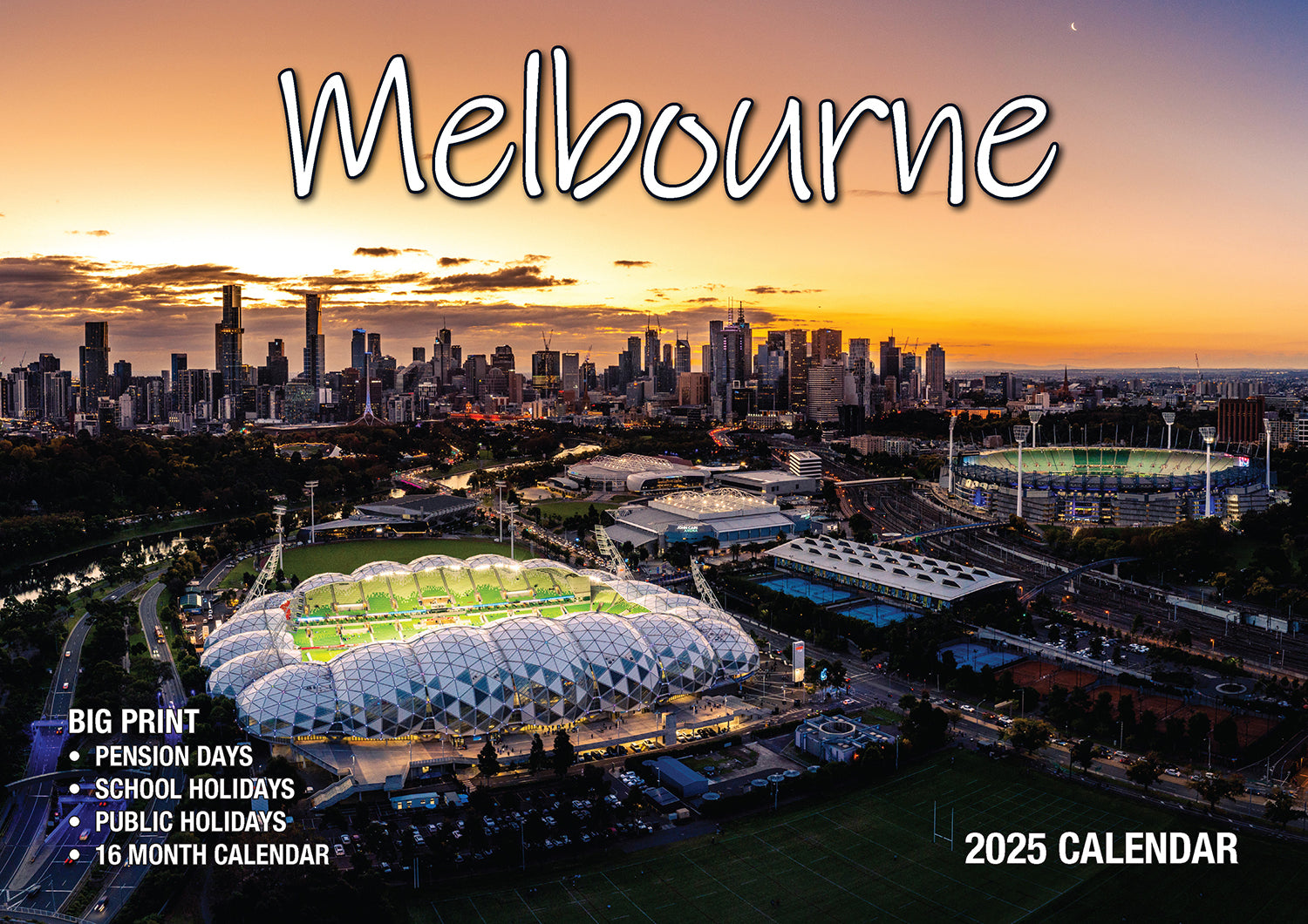 Melbourne - 2025 Rectangle Wall Calendar 16 Months Planner Cityscapes Landmarks V474-700432