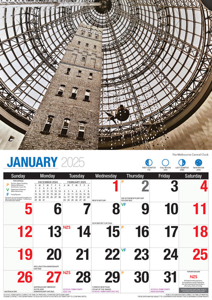 Melbourne - 2025 Rectangle Wall Calendar 16 Months Planner Cityscapes Landmarks V474-700432