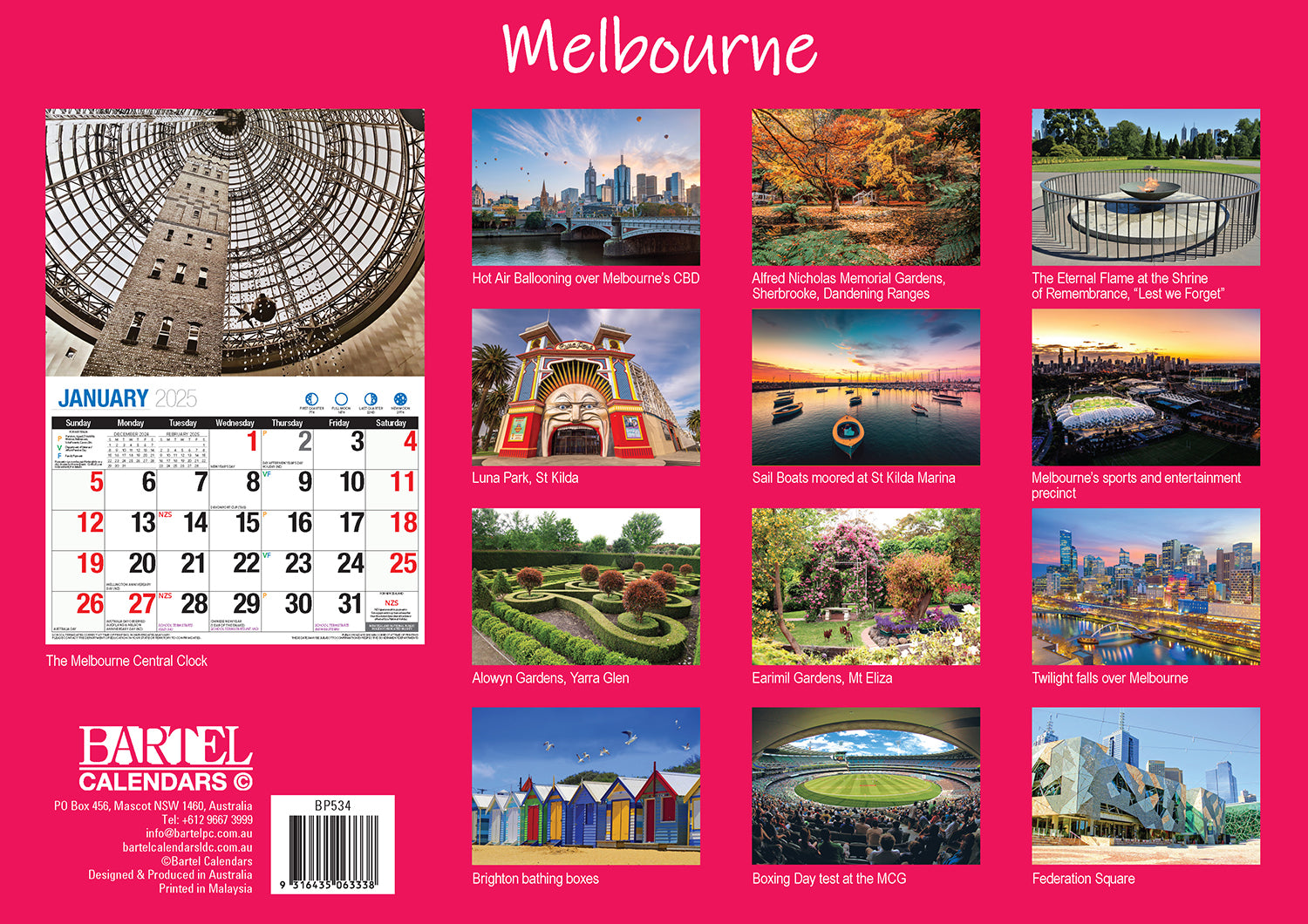 Melbourne - 2025 Rectangle Wall Calendar 16 Months Planner Cityscapes Landmarks V474-700432