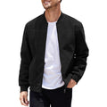 Men's Varsity Bomber Flight Jacket Breathable Windbreaker Zip Coat Faux Leather, Black, M