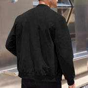 Men's Varsity Bomber Flight Jacket Breathable Windbreaker Zip Coat Faux Leather, Black, M