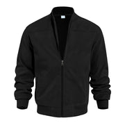 Men's Varsity Bomber Flight Jacket Breathable Windbreaker Zip Coat Faux Leather, Black, M