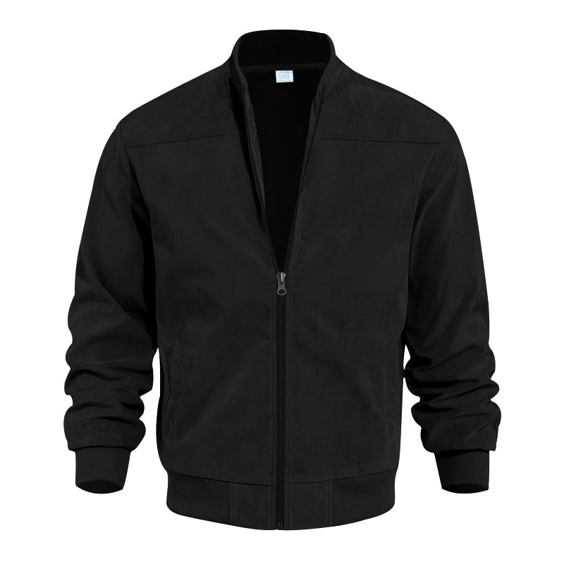 Men's Varsity Bomber Flight Jacket Breathable Windbreaker Zip Coat Faux Leather, Black, M