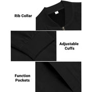 Men's Varsity Bomber Flight Jacket Breathable Windbreaker Zip Coat Faux Leather, Black, M