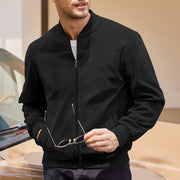 Men's Varsity Bomber Flight Jacket Breathable Windbreaker Zip Coat Faux Leather, Black, L