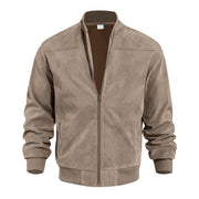 Men's Varsity Bomber Flight Jacket Breathable Windbreaker Zip Coat Faux Leather, Brown, S